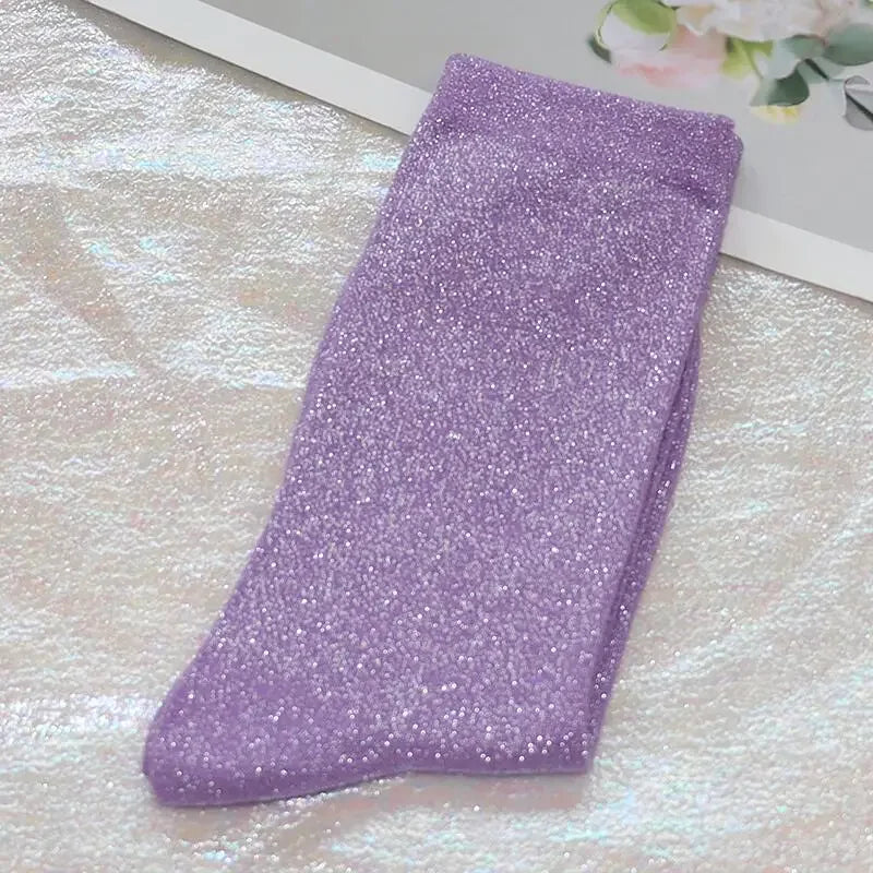 Shiny Metallic Cotton Blend Mid Tube Casual Socks