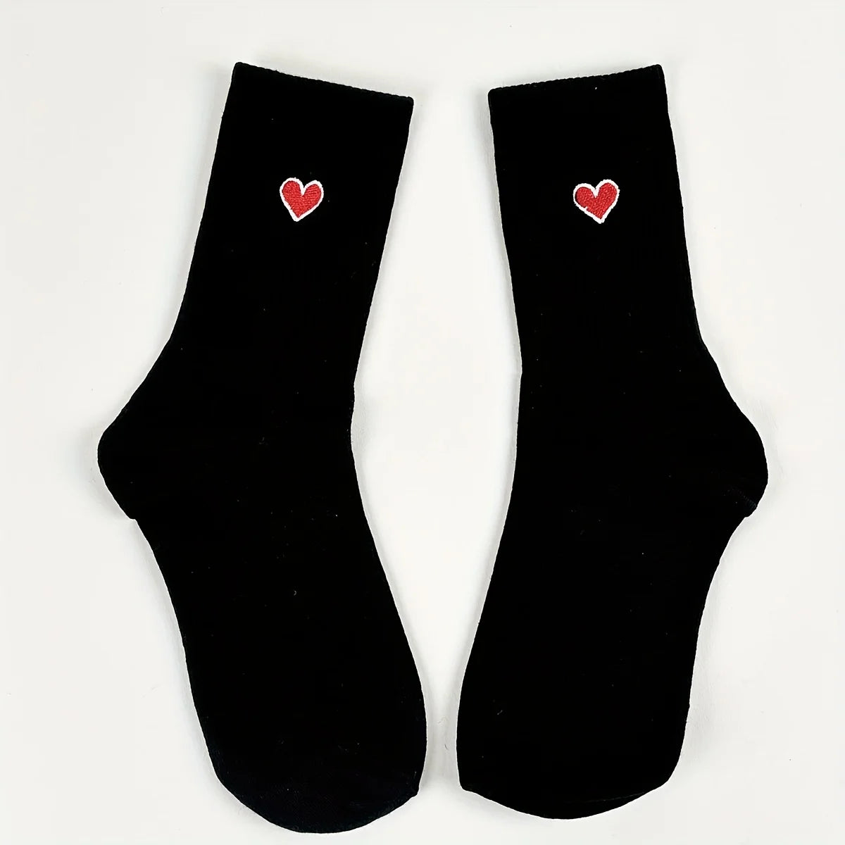 Cotton Blend Embroidered Heart Mid Calf Socks - 6