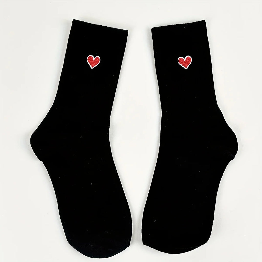 Cotton Blend Embroidered Heart Mid Calf Socks
