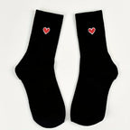 Cotton Blend Embroidered Heart Mid Calf Socks