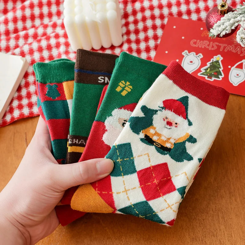 Cotton Christmas Mid Calf Socks for Women
