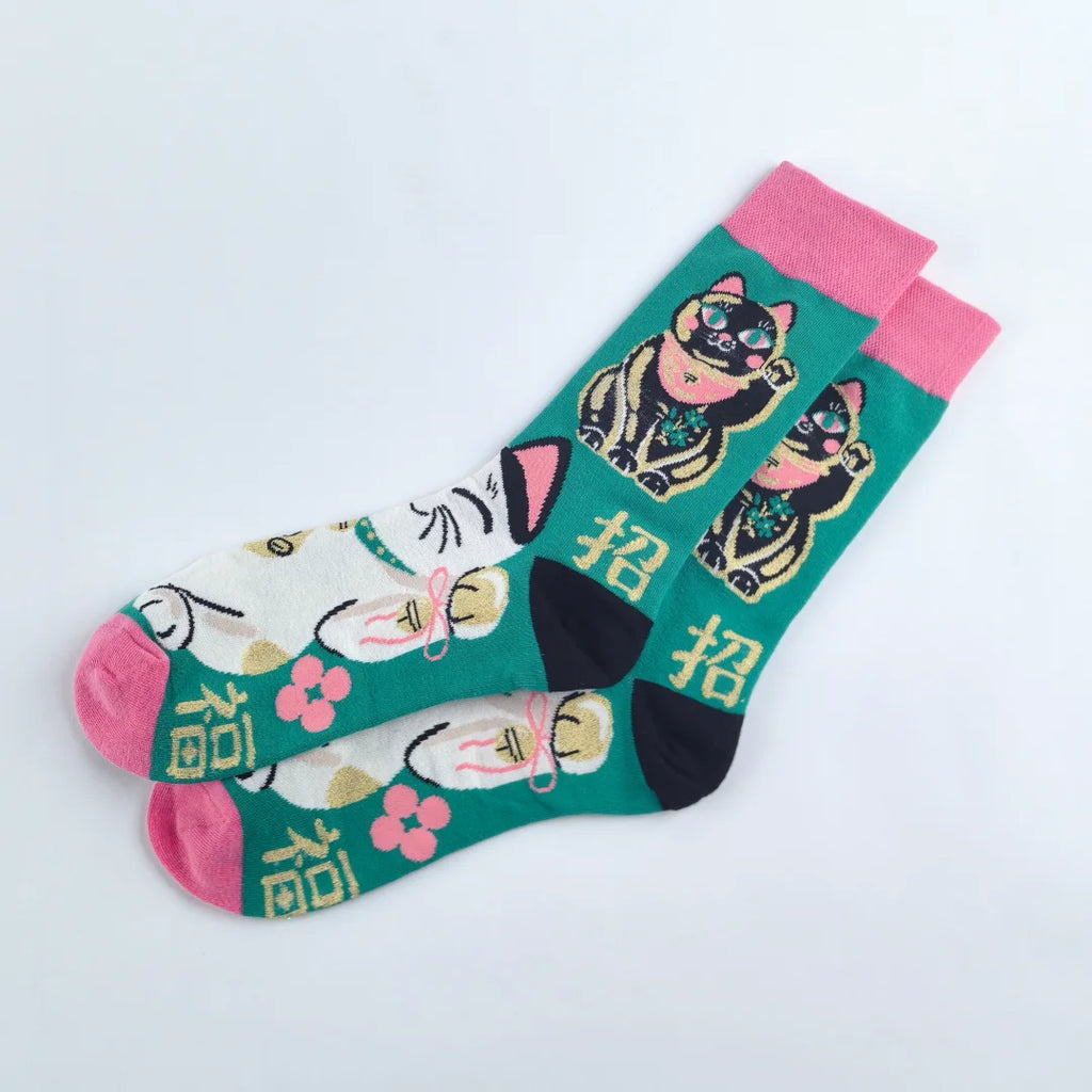 Lucky Cat Cotton Crew Socks Unisex Mid Calf Casual Hosiery