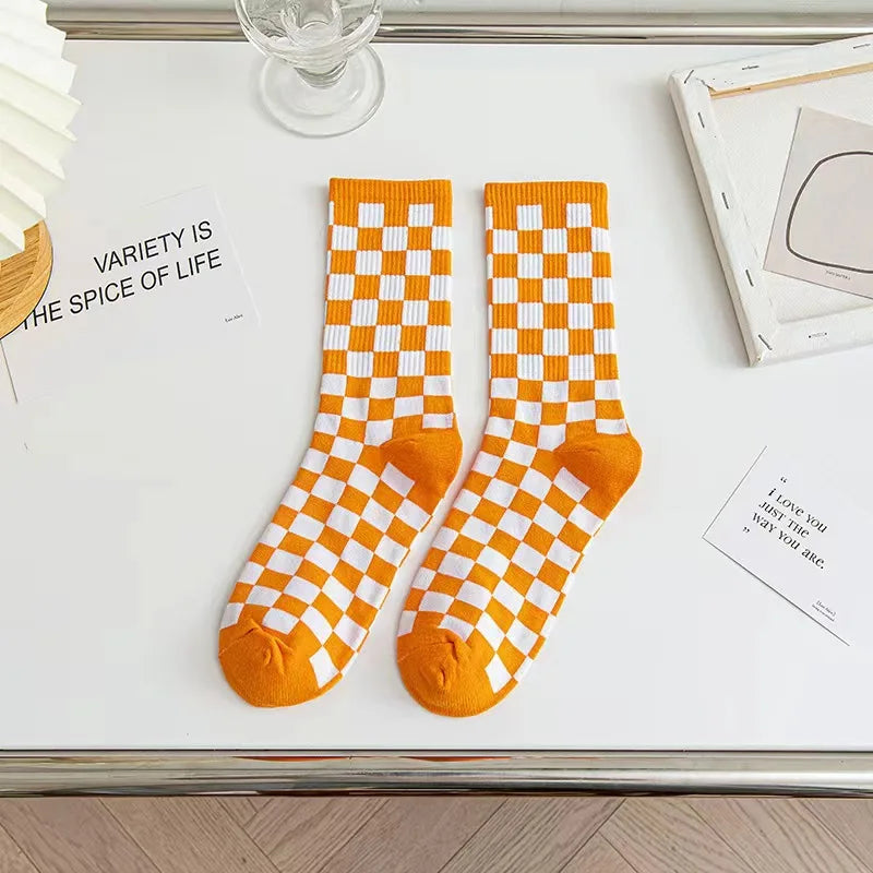 Cotton Blend Plaid Pattern Mid Tube Unisex Socks - 10