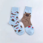 Cotton Blend Capybara Pattern Mid Calf Socks