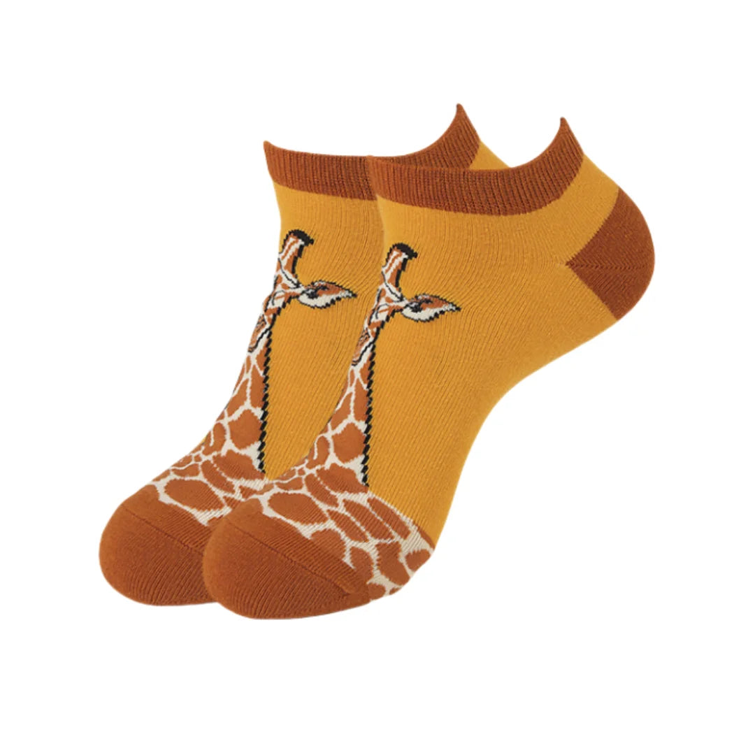 Cotton Blend Giraffe Print Ankle Socks - 5