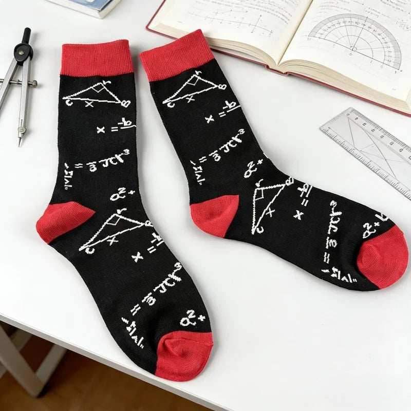 Polyester Elastane Math Formula Print Casual Mid Calf Socks