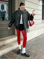 Red Polyester Translucent Slim Tights