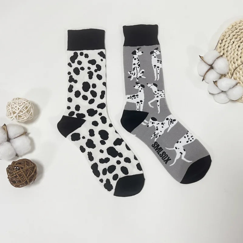 Cotton Blend Spotted Dog Print Unisex Mid Calf Crew Socks - 3