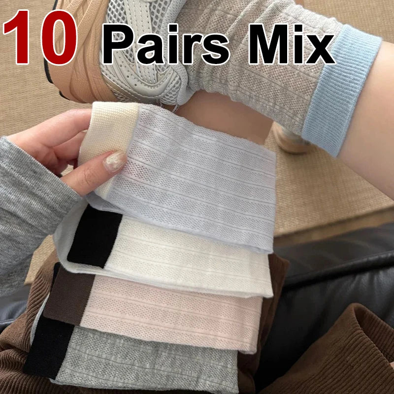 Polyester Mesh Breathable Mid Tube Socks - 9