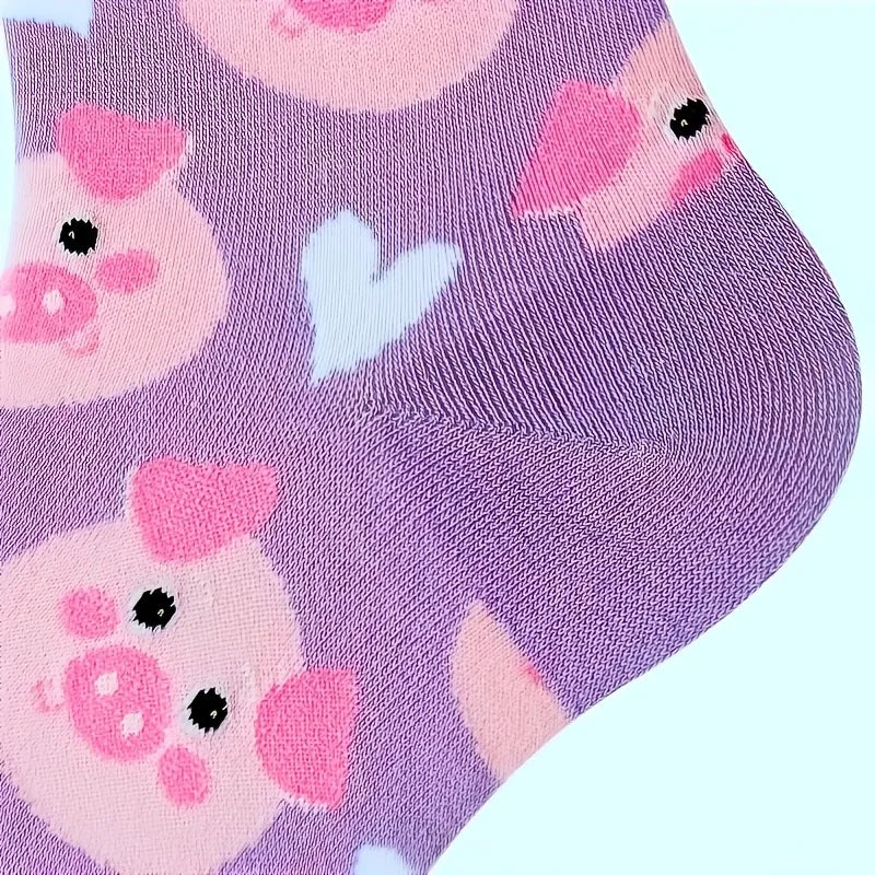 Polyester Elastane Cartoon Pig Crew Socks - 4