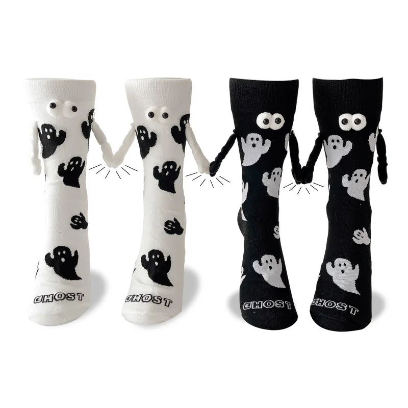 Cotton Ghost Design Magnetic Hand Holding Crew Socks