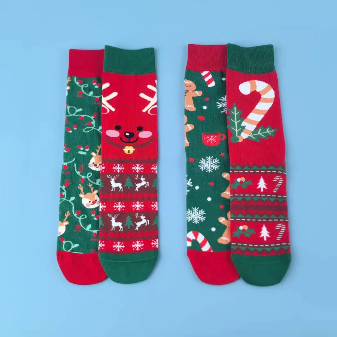 Cotton Blend Christmas Pattern Socks for Women