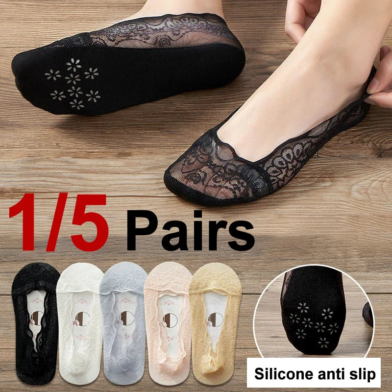 Cotton Lace Invisible Anti Slip Low Cut Socks