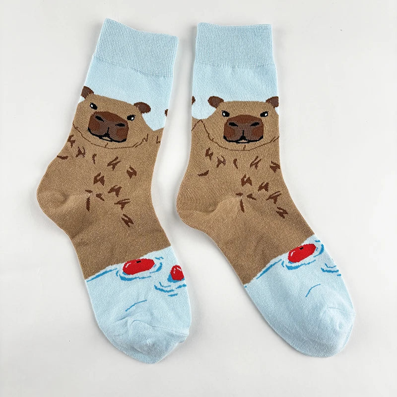 Cotton Blend Capybara Pattern Mid Calf Socks - 4