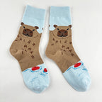 Cotton Blend Capybara Pattern Mid Calf Socks