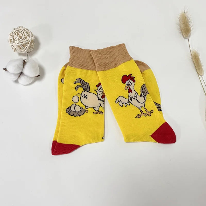 Cotton Blend Novelty Chicken Print Crew Socks - 5