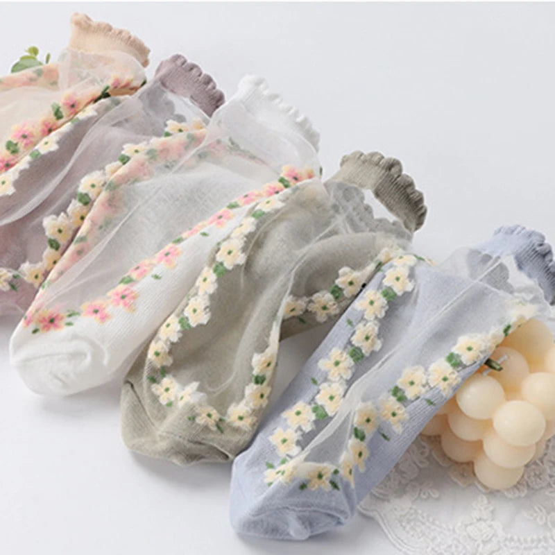 Floral Print Polyester Elastane Low Tube Casual Socks 7 Pairs - 9