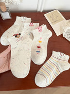5 Pairs Women Polyester Elastane Low Tube Casual Cartoon Ankle Socks