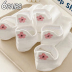 6 Pairs Polyester Ankle Socks with Floral Embroidery