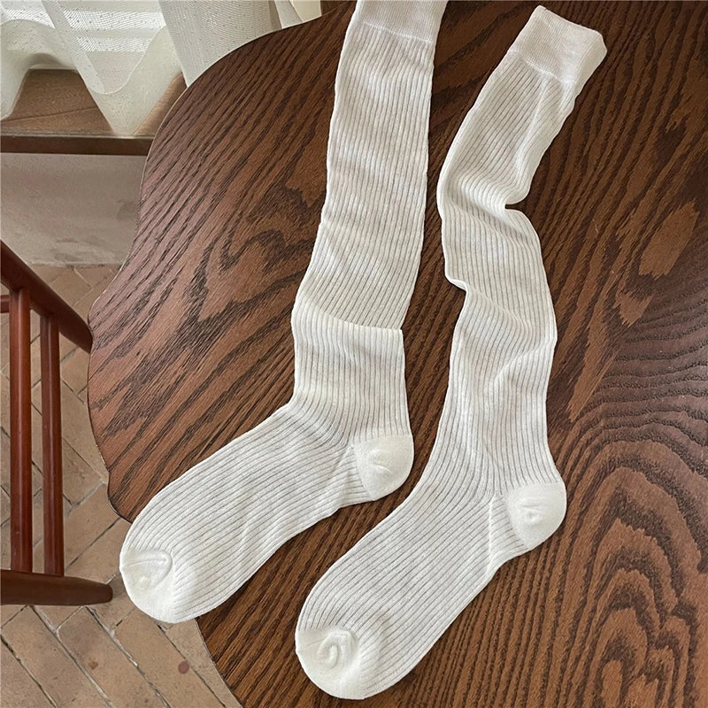 Cotton Blend Breathable Vertical Striped Long Socks For Women - 15