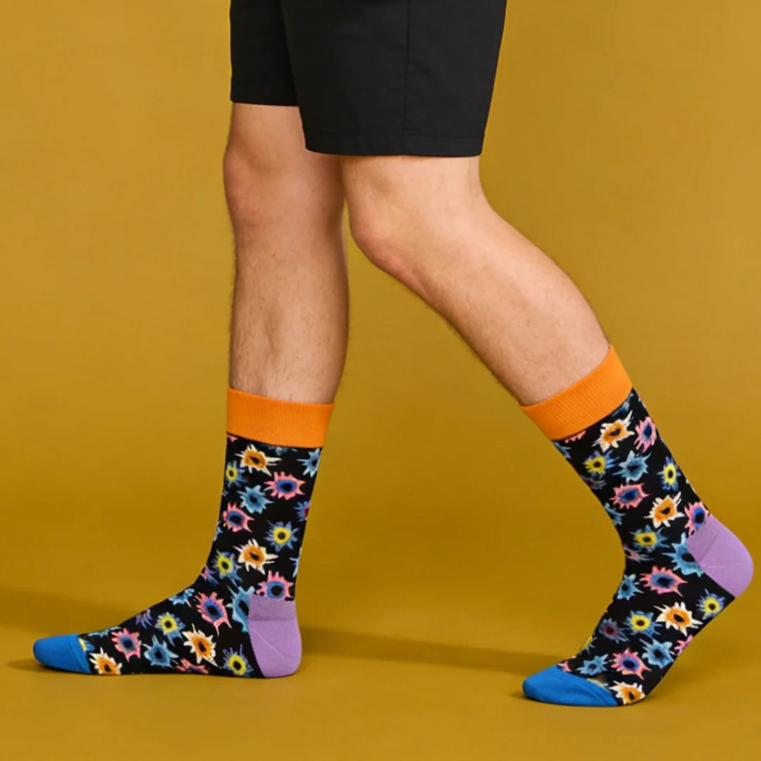 Cotton Blend Patterned Crew Socks for Men