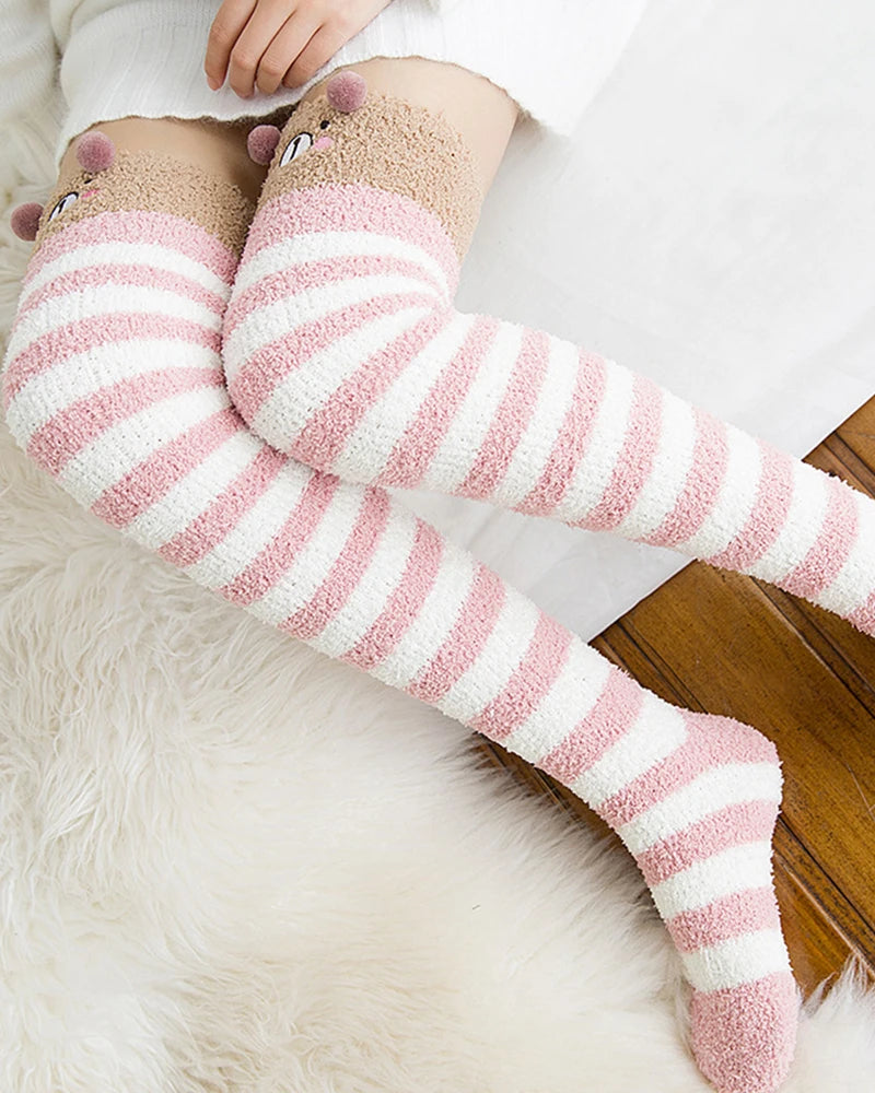 Polyester Elastane Cartoon Over Knee Floor Socks