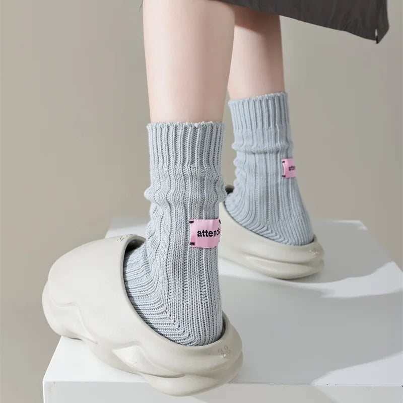 Thick Cotton Knit Mid Tube Crew Socks