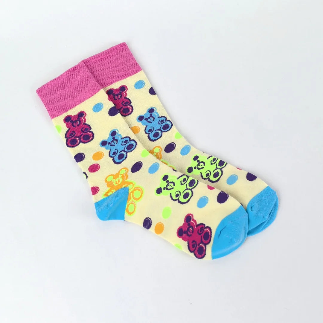 Cotton Blend Bear Print Casual Mid Tube Socks