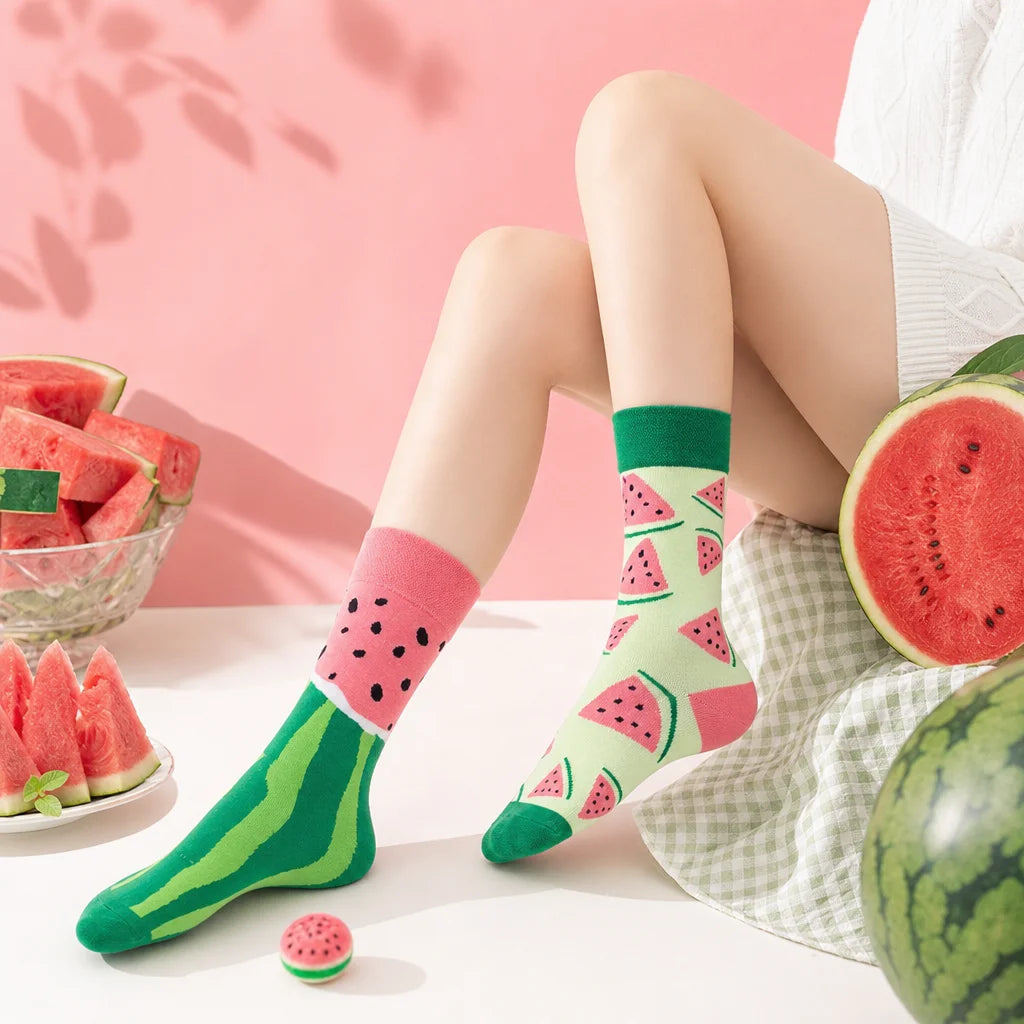 Cotton Blend Watermelon Pattern Mid Tube Socks - 1