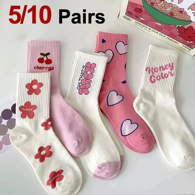 Polyester Elastane Cartoon Printed Mid Tube Casual Socks