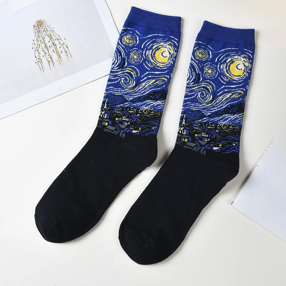 Cotton Blend Crew Socks Casual Printed Footwear