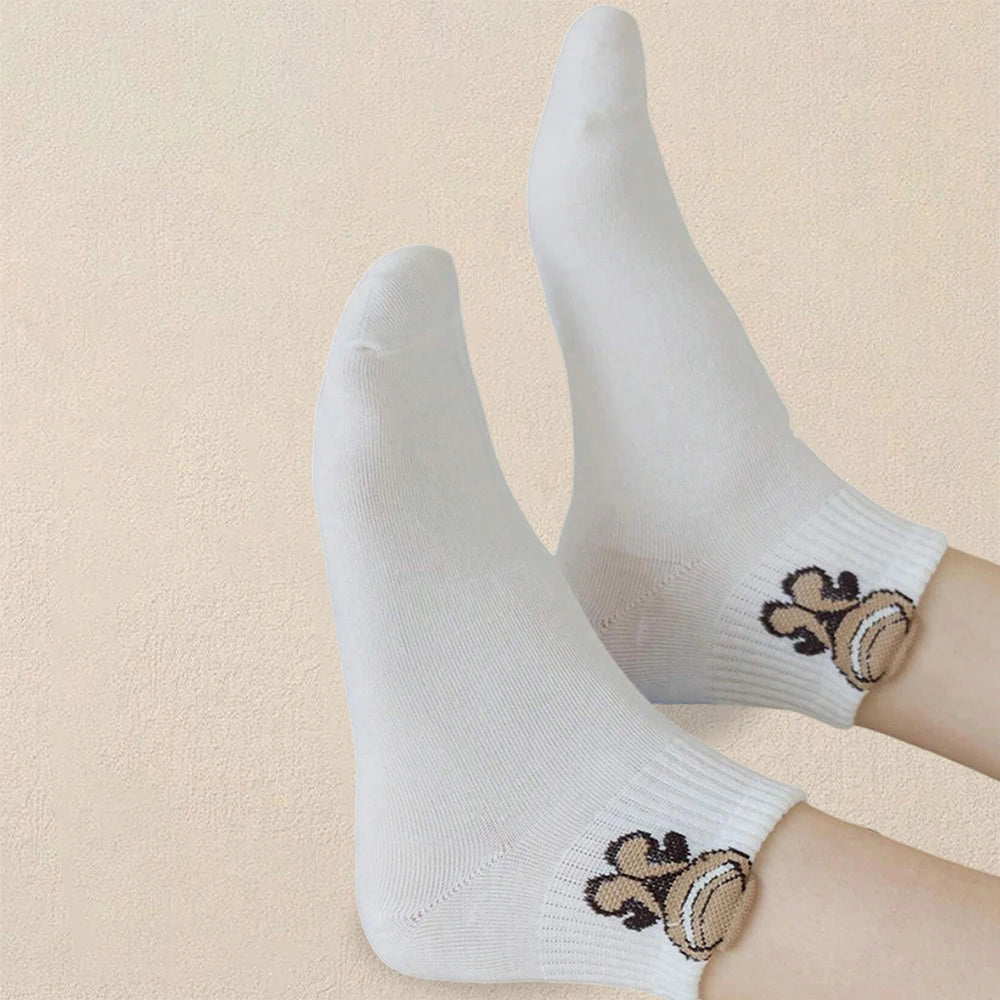 Polyester Elastane Teddy Bear Print Casual Ankle Socks for Women - 3