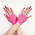 Nylon Elastane Rhinestone Fishnet Fingerless Gloves