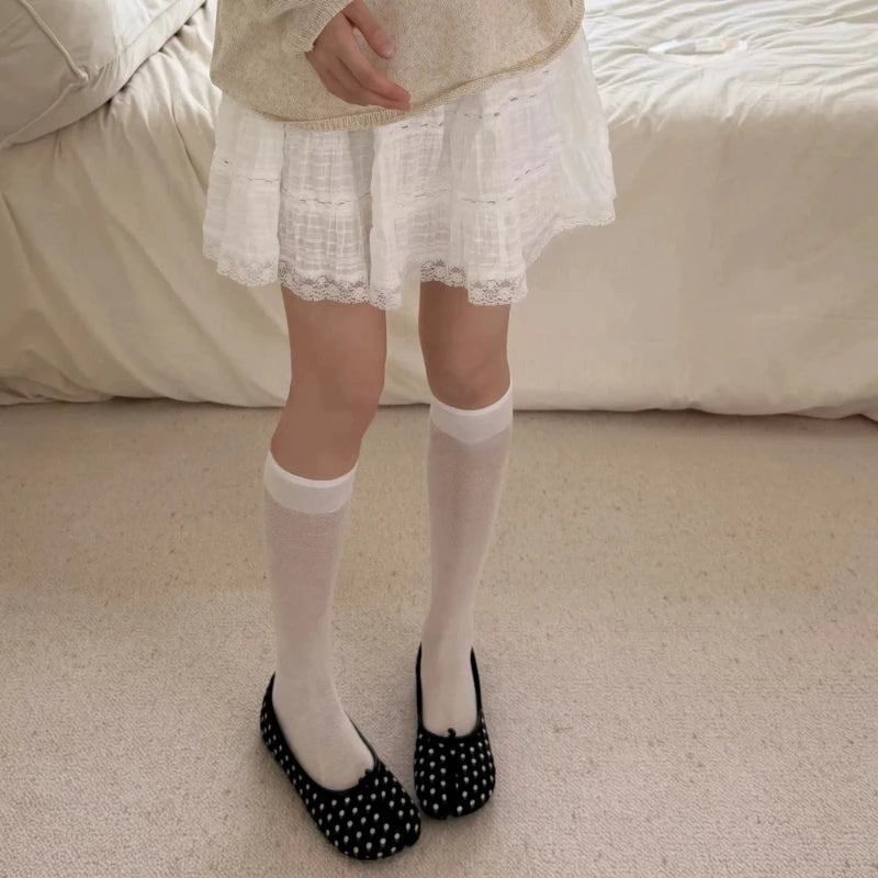 Cotton Blend Two Toe Tabi Socks Breathable Mesh Casual Mid Calf