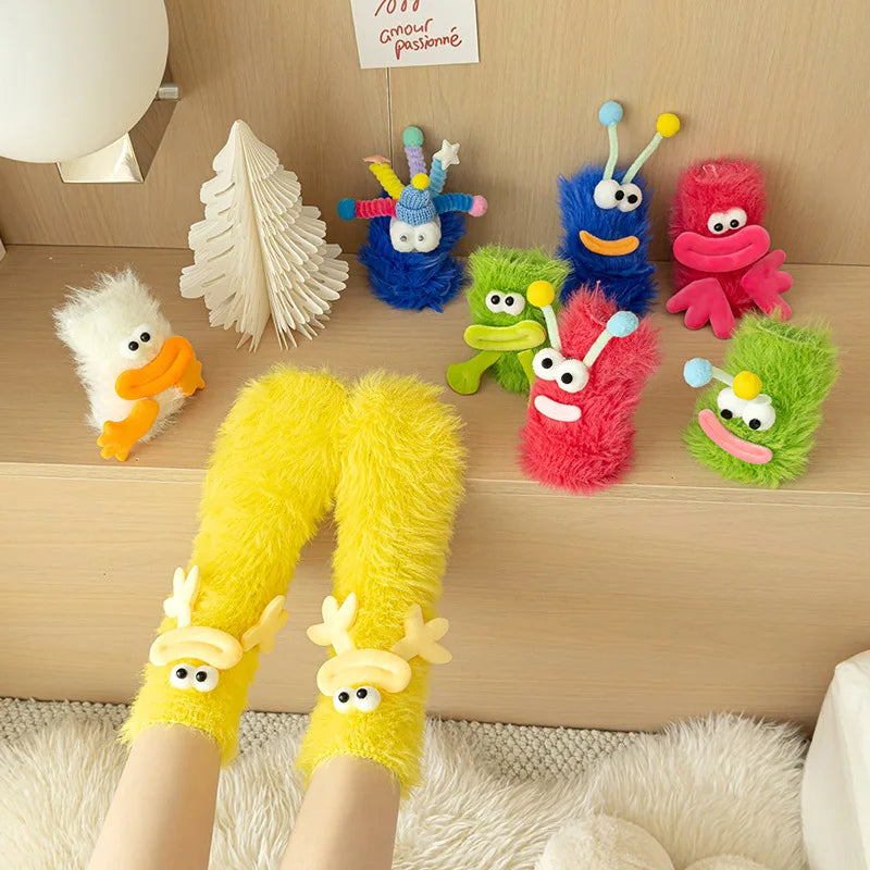 Polyester Elastane Cartoon Plush Socks