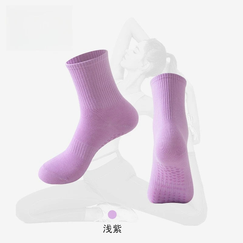 Cotton Polyester Non Slip Yoga Pilates Fitness Mid Tube Socks - 10