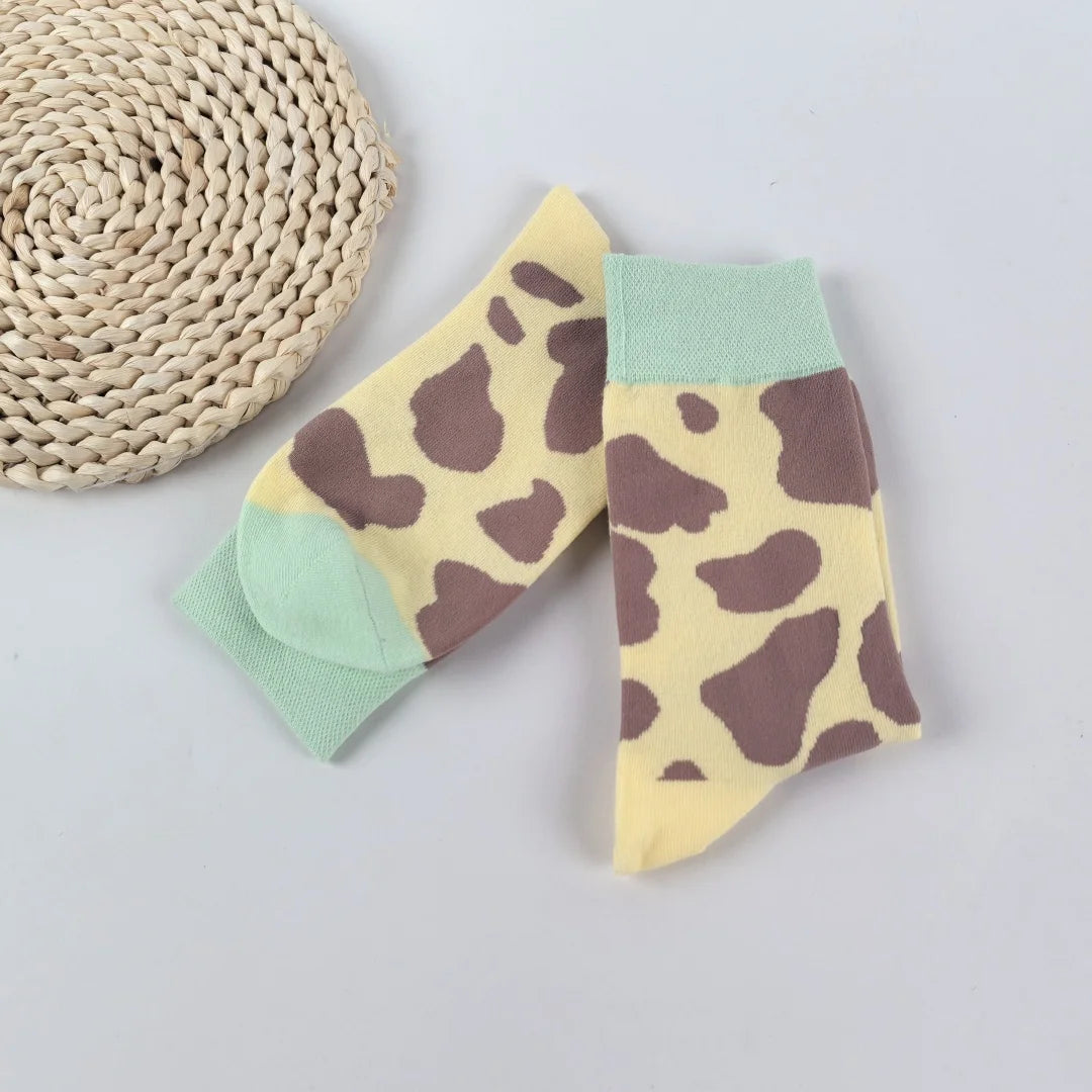 Cotton Blend Giraffe Print Mid Calf Socks - 2