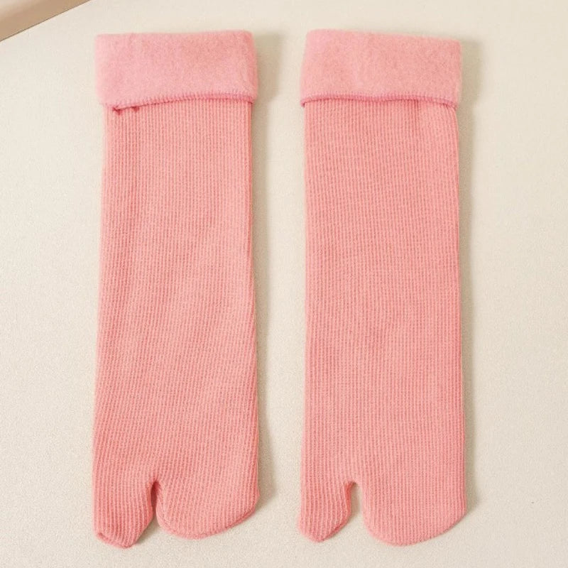 Thick Knit Two Toed Thermal Socks Mid Calf