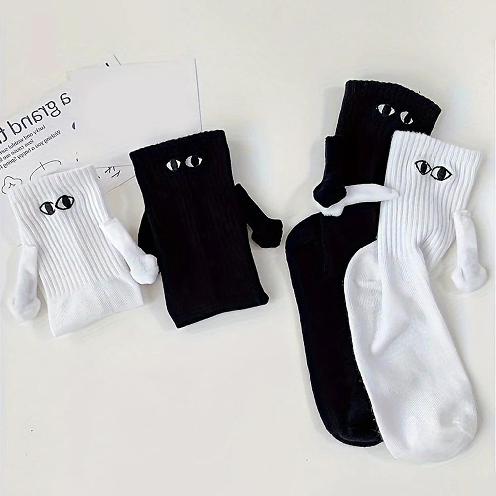 Magnetic Cartoon Eye Mid Tube Couple Socks - 7