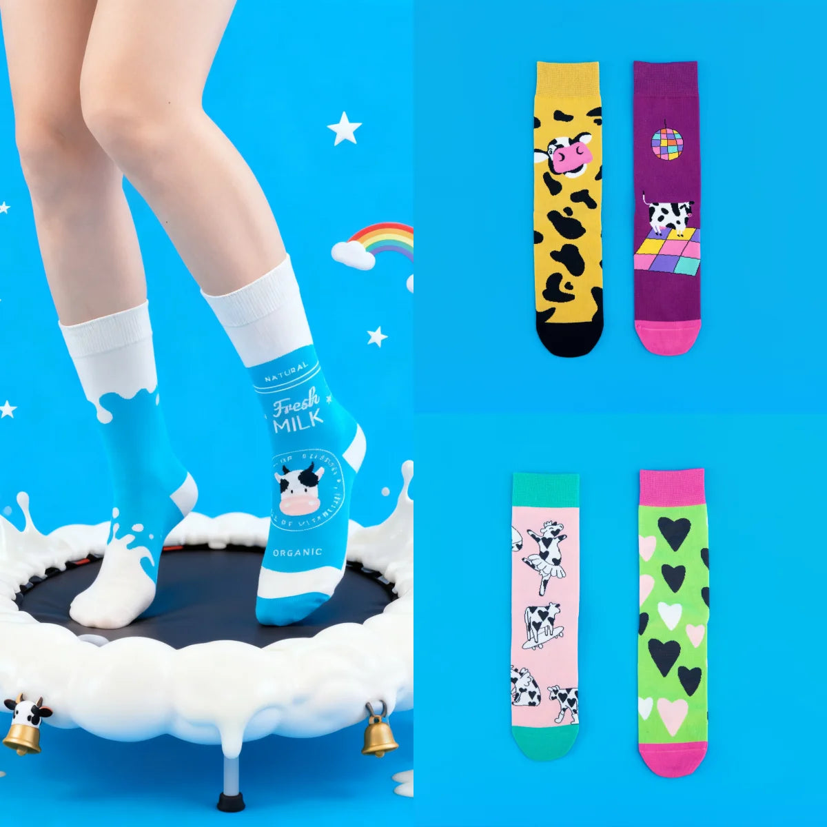 Cotton Blend Cartoon Cow Mid Calf Unisex Socks
