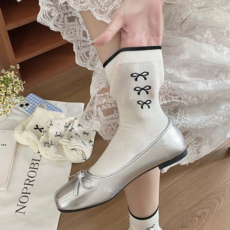 Polyester Elastane Bow Tie Casual Middle Tube Socks - 5