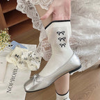 Polyester Elastane Bow Tie Casual Middle Tube Socks