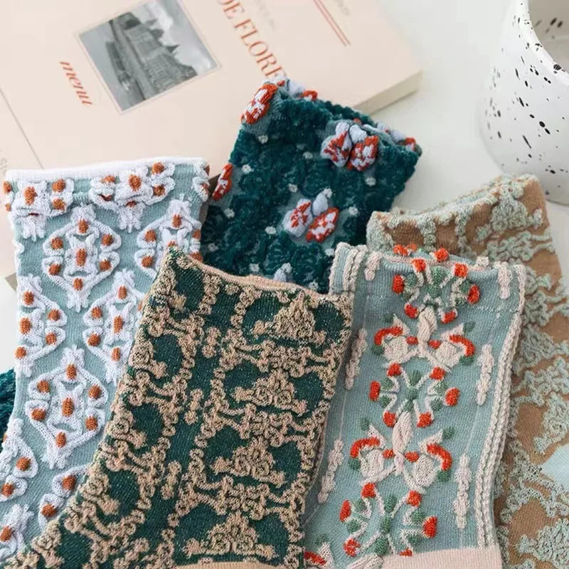 Cotton Blend Floral Mid Tube Socks - 6