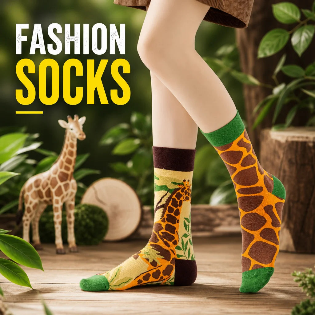 Cotton Blend Giraffe Print Mid Tube Socks - 1