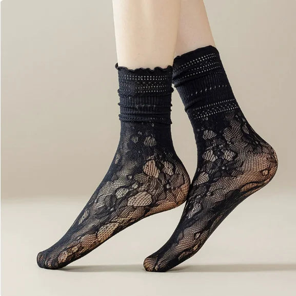 Lace Mesh Knit Ankle Socks Breathable Hollow Out Stockings