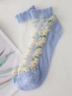 Floral Print Polyester Elastane Low Tube Casual Socks 7 Pairs
