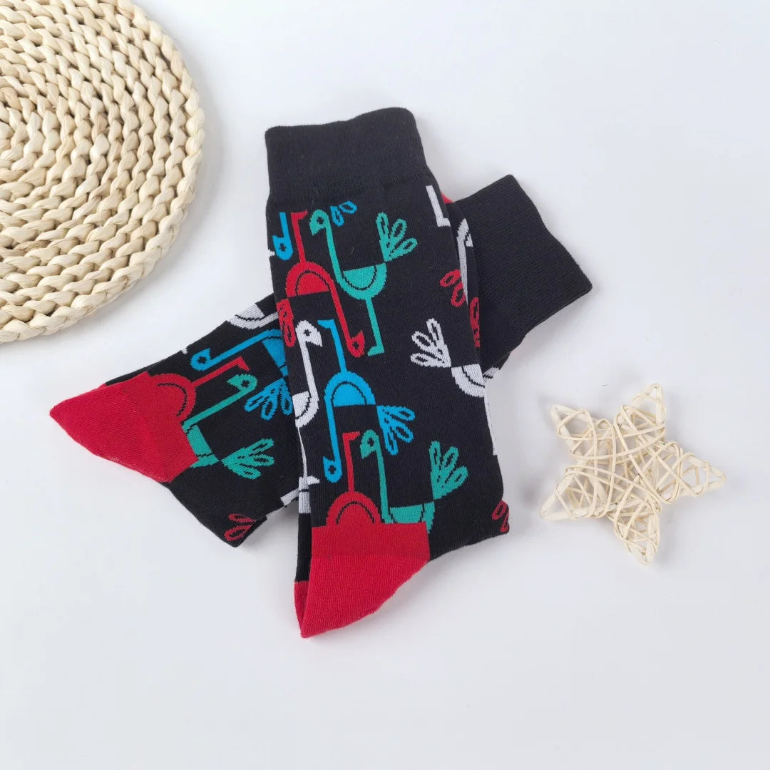 Cotton Blend Flamingo Print Mid Calf Socks