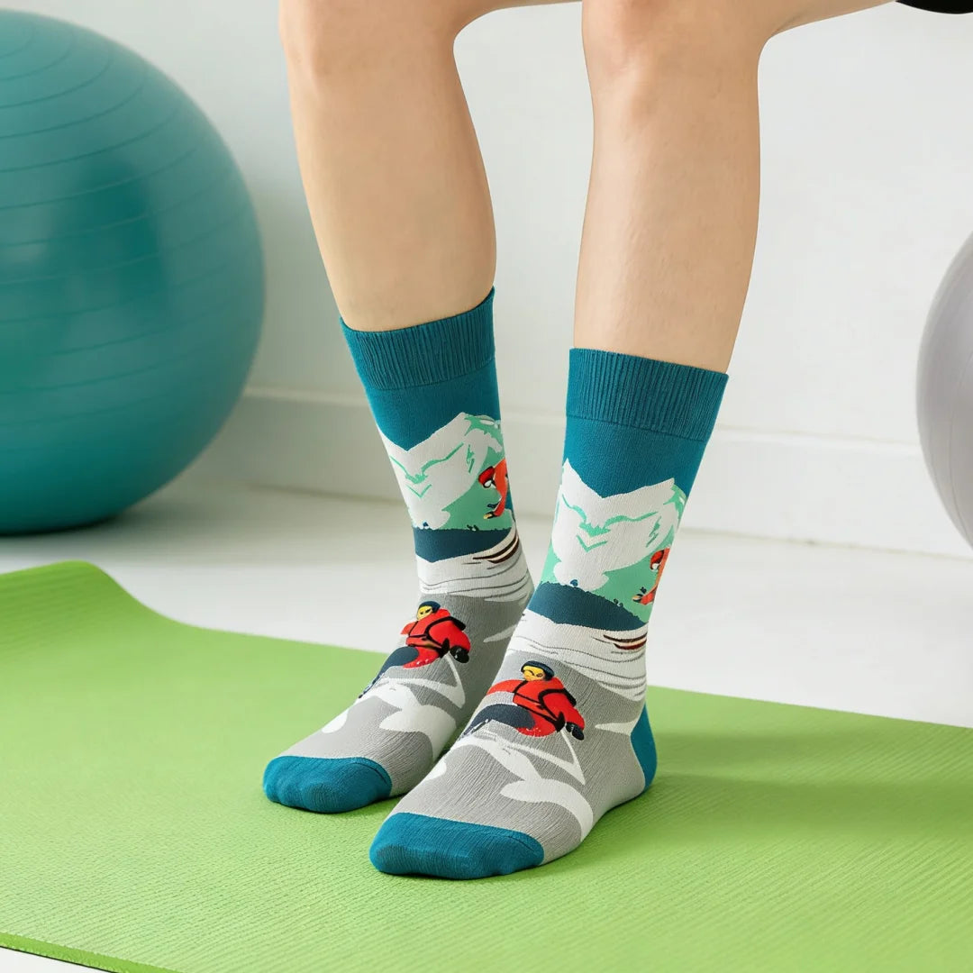 Polyester Elastane Blend Mid Calf Skiing Pattern Socks