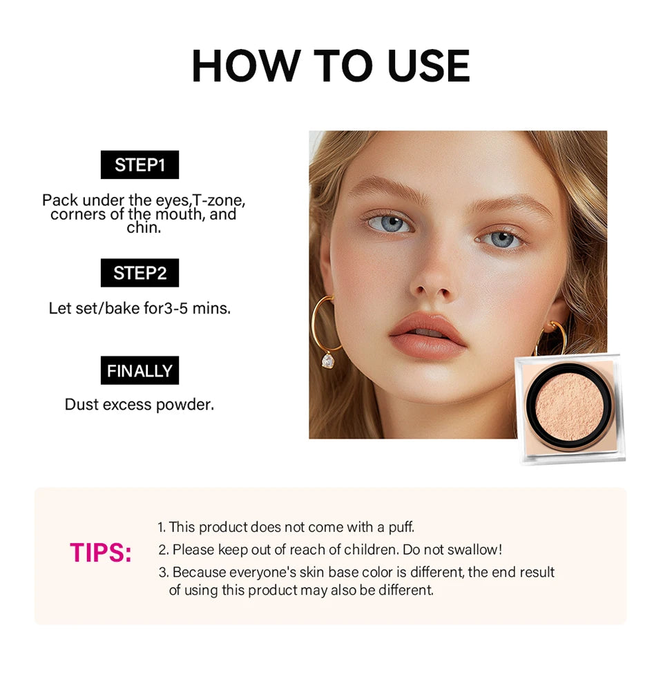 Matte Finish Loose Setting Powder Makeup With Puff