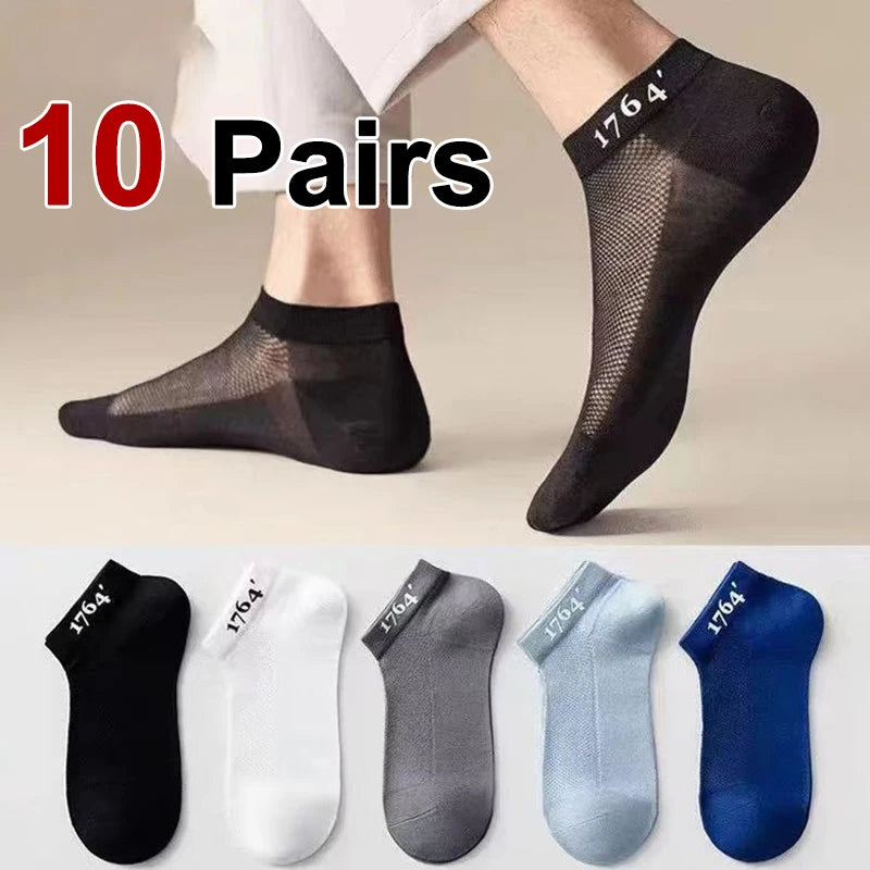 10 Pairs Mens Polyester Elastane Breathable Mesh Ankle Socks - 1